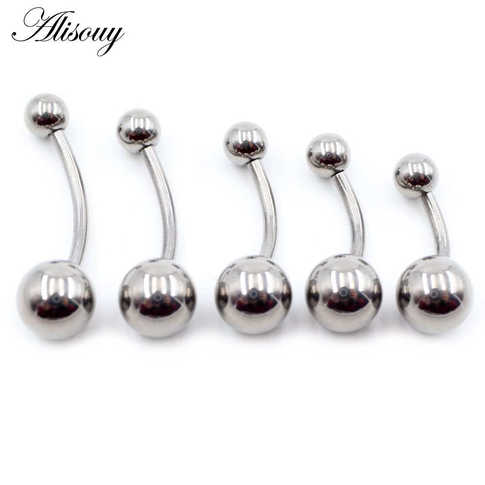 Alisouy 1pc 8-16mm Length G23 Titanium Steel Ball Barbell Sexy Ball Belly Ring Navel Piercing Women Men Button Ring Body Jewelry