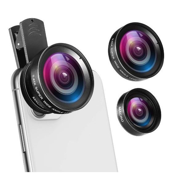 Mobile Phone Lens 0.45X 0.6X Wide Angle & 15X Super Macro Camera Two in One Fish Eye Universal Clip Phone Tablet Camera