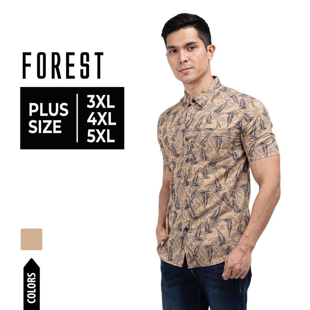 Forest Plus Size Cotton Woven Casual Full Print Men Shirt Plus Size