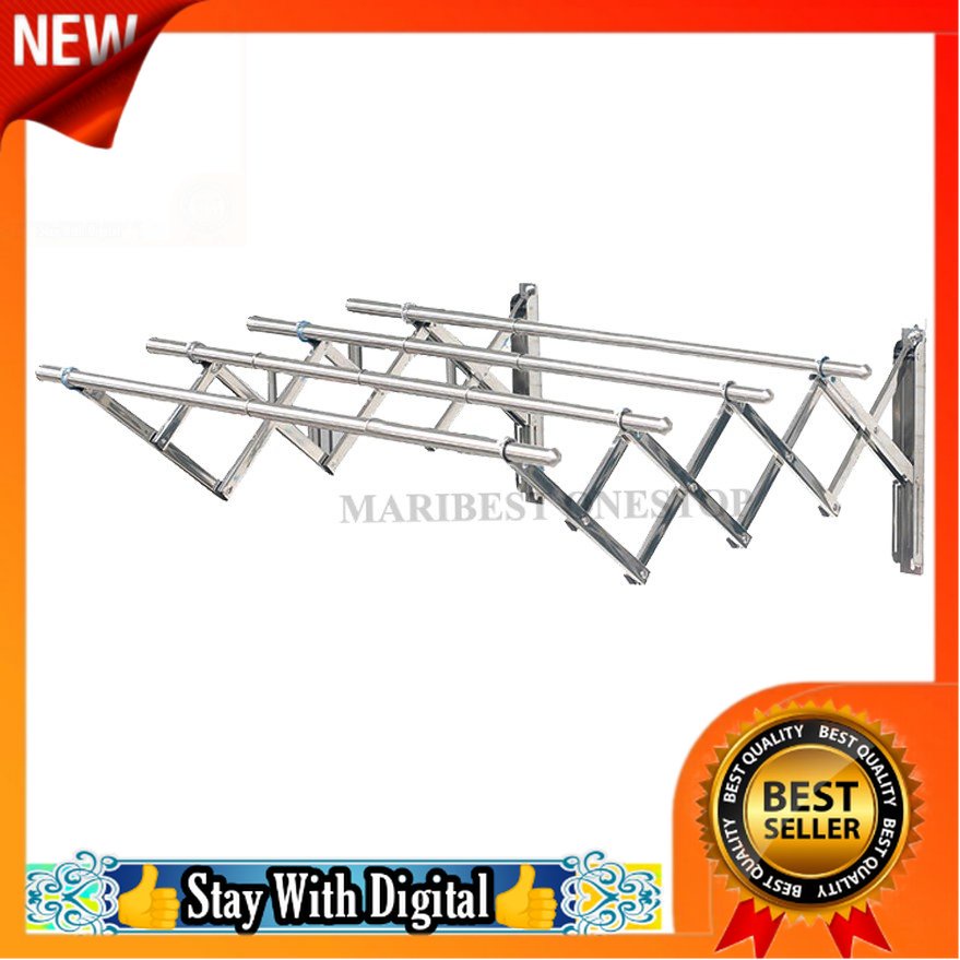 FREE POS 🌹[Local Seller] 1.8M X 4 BAR 25MM WALL MOUNTED STAINLESS STEEL RETRACTABLE CLOTH HANGER (NEW)+