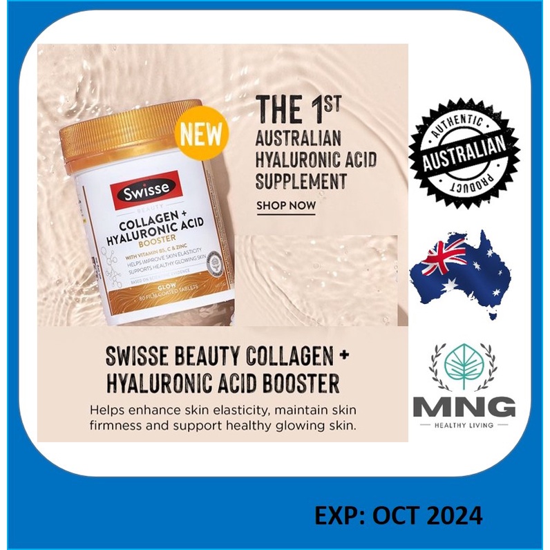 Swisse Beauty Collagen + Hyaluronic Acid Booster 80 Tablets Shopee