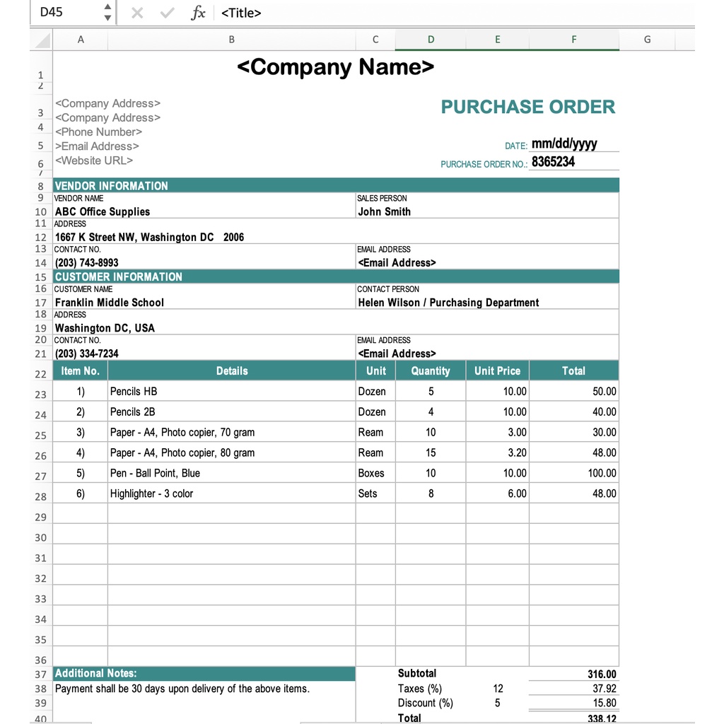 Excel Template Purchase Order | Shopee Malaysia