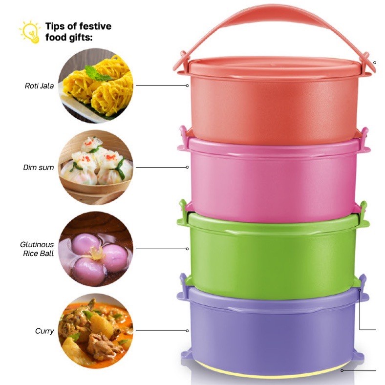 Tupperware Tup Tiffin Set/ Round Click To Go Set 550ml/ Bekas Makanan
