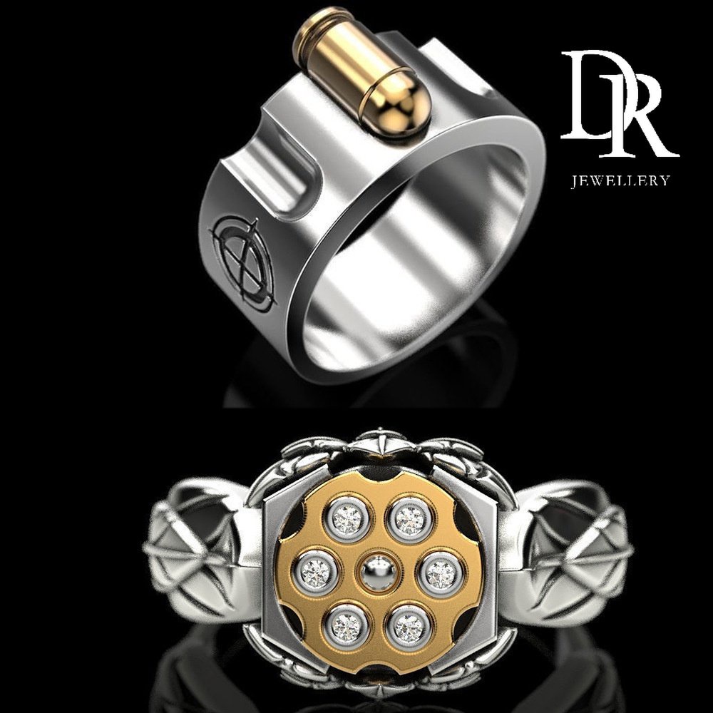 DR Jewelry Fashion Korean Accessories Stainless Russian Roulette Bullet Male Ring Revolver Bullet Nest Magazine Couple Ring