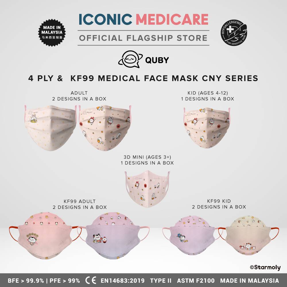 CNY Quby Iconic Medicare KF99/4 Ply/Mini 3D Duckbill Adult & Kid