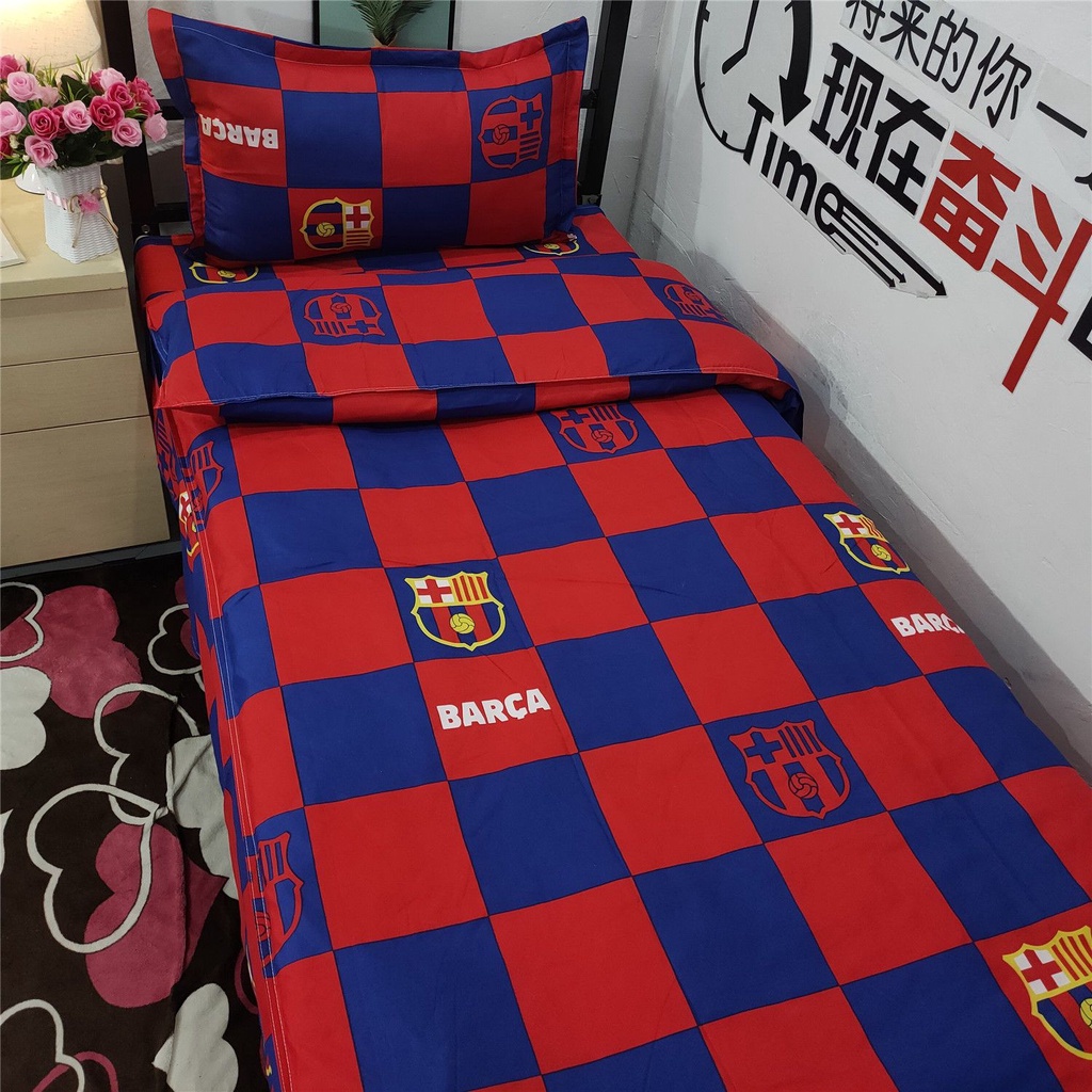 cadar single without comforter set cadar queen without comforter Barca football Online Red Fans Bedding Barcelona Bed Sheets Quit Set Cartoon Student Children's Dormitory Set of Three