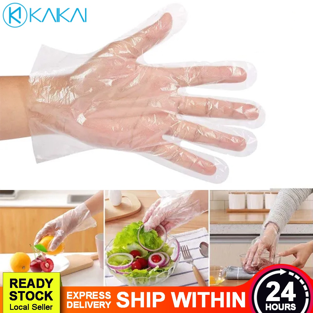 FREE SIZE 100pcs Disposable PE Plastic Gloves Gardening Pet Grooming Hairdressing Food Cooking Serving Hand Glove