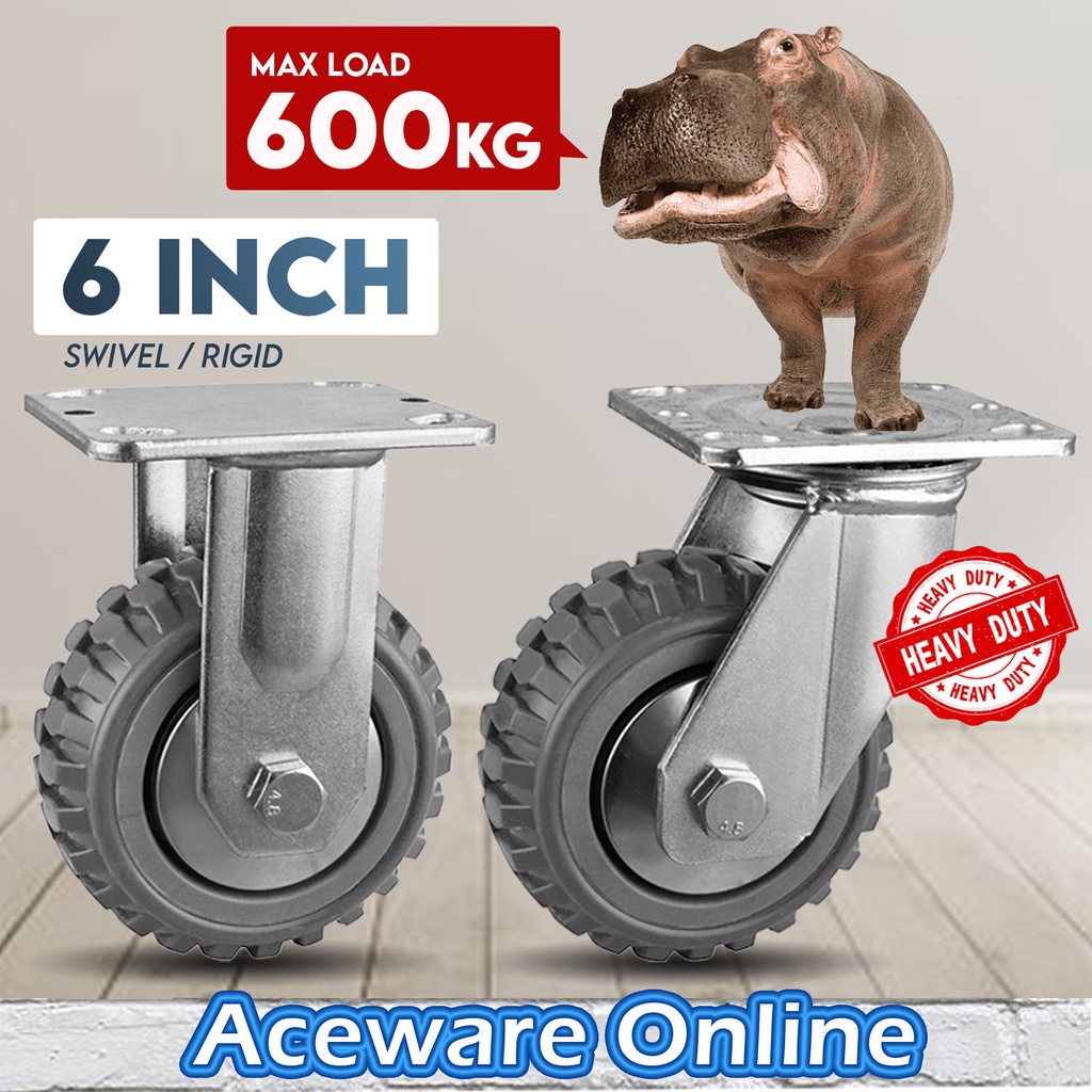 6 Inch 600kg Swivel Rigid Rubber Caster Wheel Heavy Duty Caster Wheel