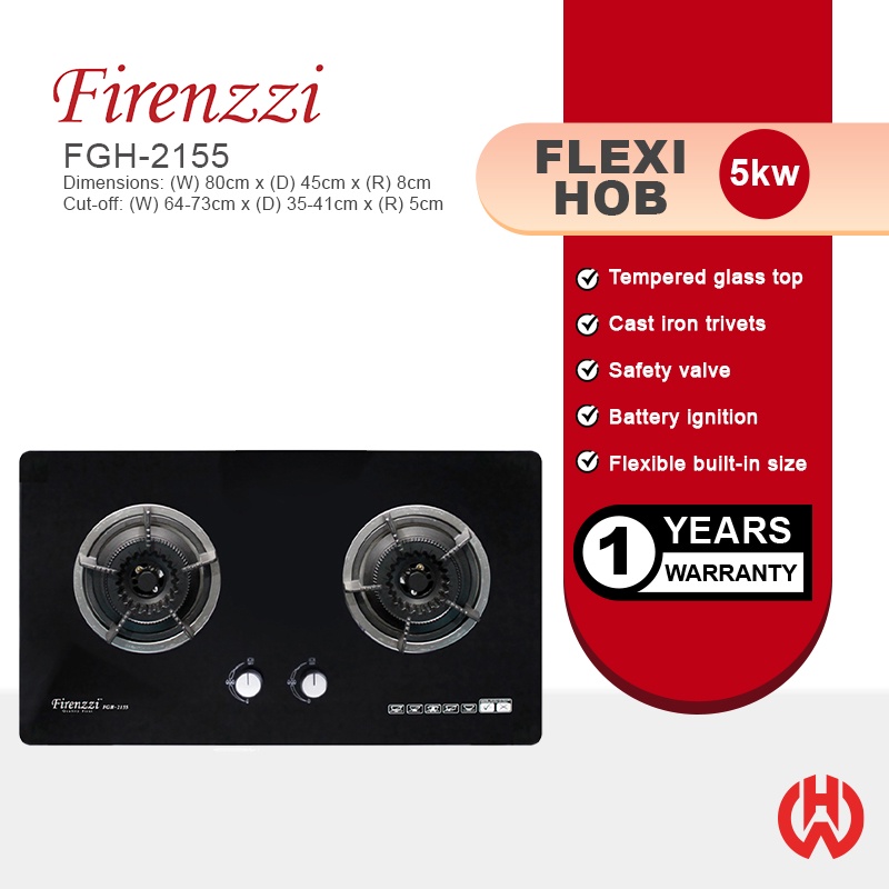 FIRENZZI 5.0KW 2 BURNERS FLEXI BUILD IN HOB GAS STOVE FGH2155 Shopee