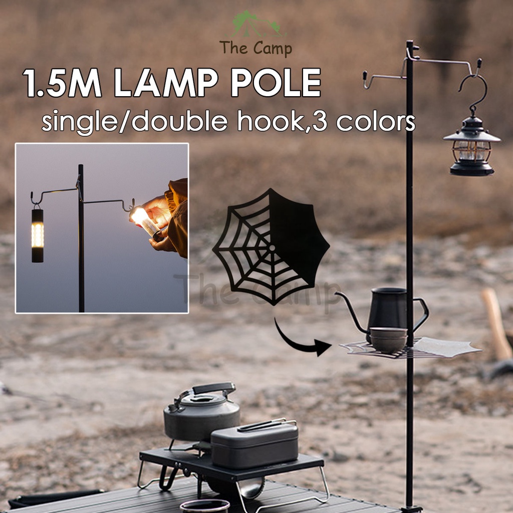 Camping Lamp Pole 1.2m / 1.5m Single / Double Light Hanger Rod Adjustable Lantern Stand Outdoor Spider Tray Top Panel