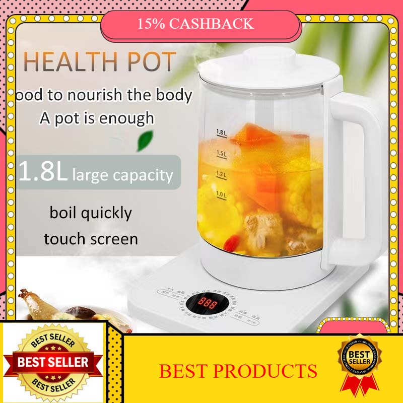 🎁KL STORE✨ 1.8L Multifunction Electric Preserving Health Care Kettle Tea Stew Pot Glass Hot 1