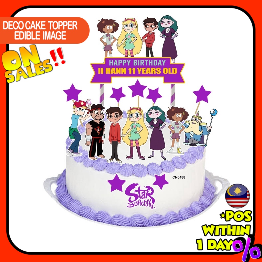 [CUSTOM NAME] Happy Birthday Cake Topper Star Butterfly Star vs. the Forces of Evil Decoration Set Party Accessories Ban