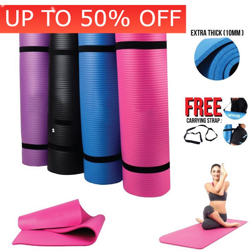 🎁KL STORE✨ 10MM NBR Yoga Mat EXTRA THICK Non-Slip Mat FREE STRAP PACKAGE