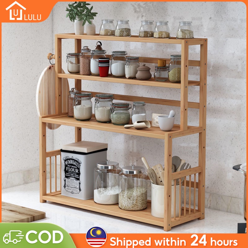 LU-Wooden kitchen seasoning rack Kitchen Spice Rack Rak Kitchen Organizer Rak Kitchen Rack Seasoning Rack Kitchen Shelf