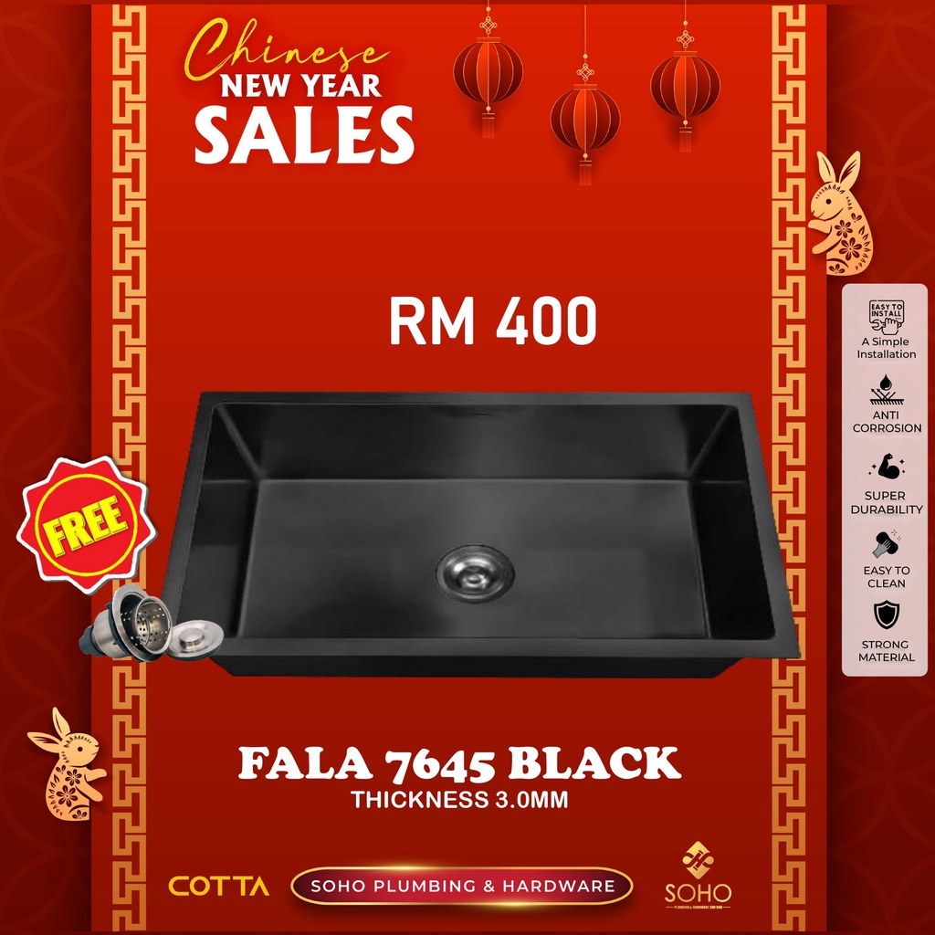 COTTA Fala 7645 Handmade Kitchen Sink Black Sink Single Bowl Sink Sinki