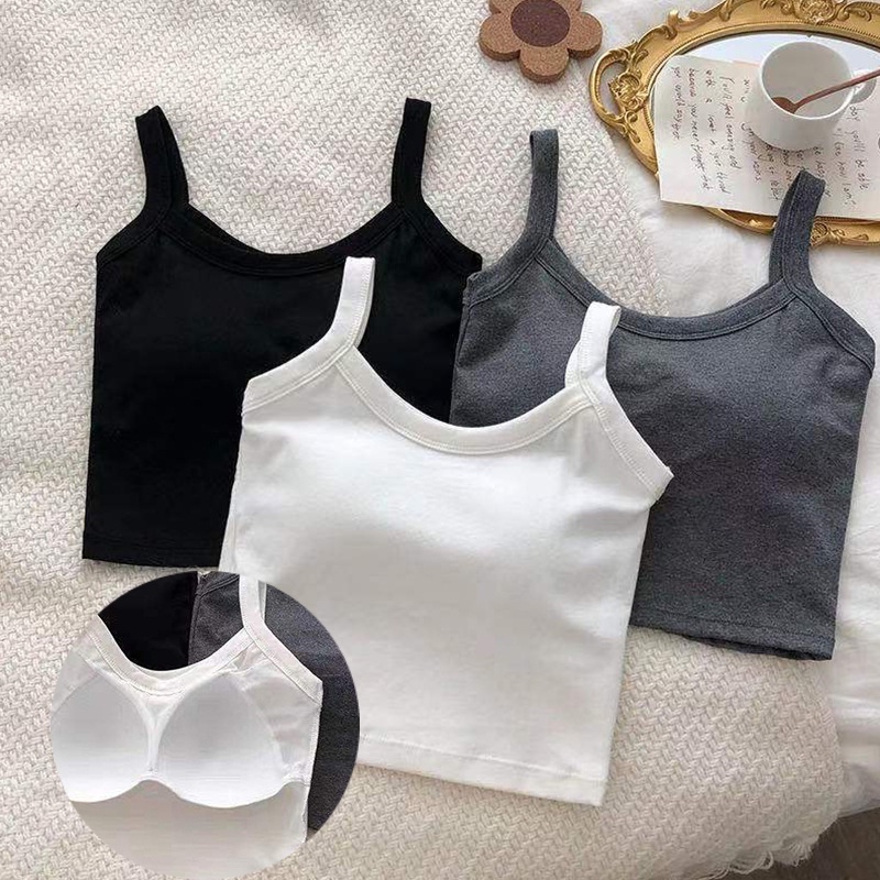 Solid Color Cotton Fixed Cup Chest Pad Sling Long Vest Sports Underwear