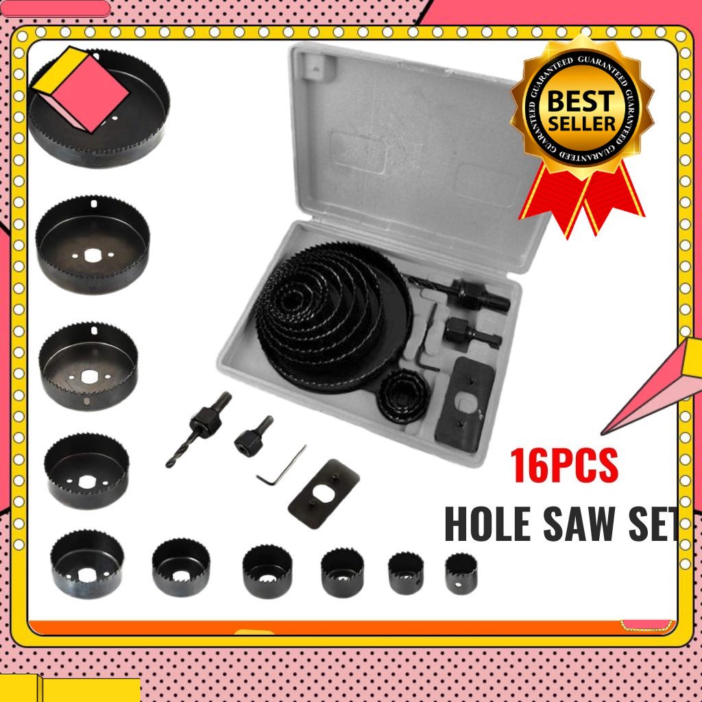 🎁KL STORE✨ 16PCS Sharpened Teeth Carbon Steel Wood Hole Saw Kit Set in Plastic Box for Wood