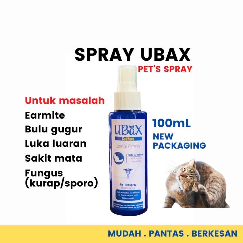 Ubax spray Cat Hero (HOT DEAL) untuk masalah selsema fungus earmite bulu gugur luka di telinga & Deep Cleaning Scrub