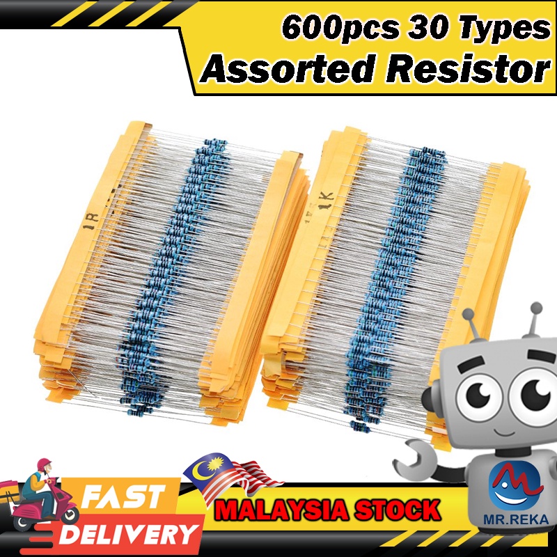 ⚡️ Assorted Resistor Bundle 600pcs 30 Type Each 20pcs 10R 1K 10K 1M Ohm Resistor 1/4W 1%