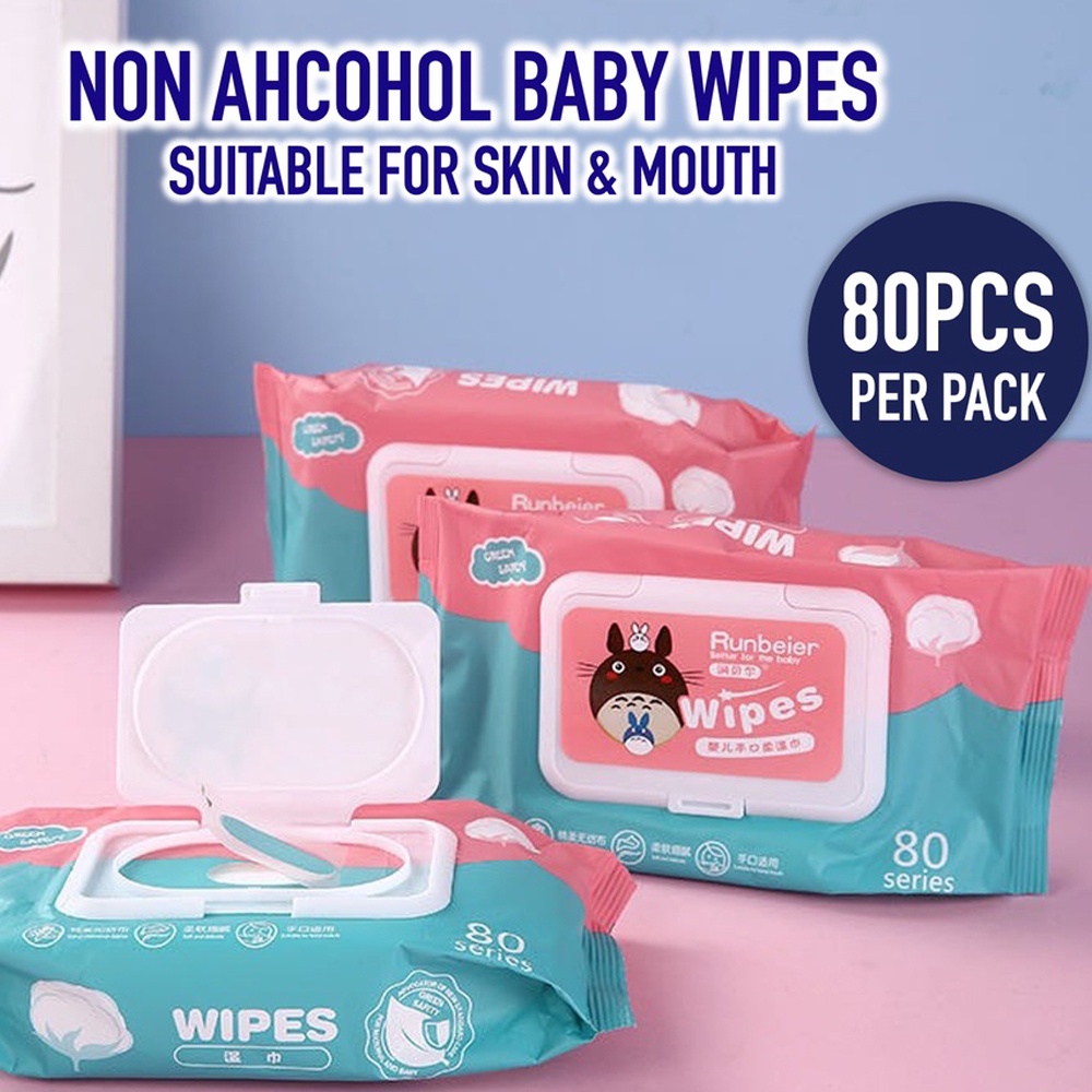 80PCS AND 10PCS NON ALCOHOL BABY WIPES / BABY WET TISSUE ANTI BACTERIAL WET TISSUE / TISU BASAH BAYI / TISSUE BASAH