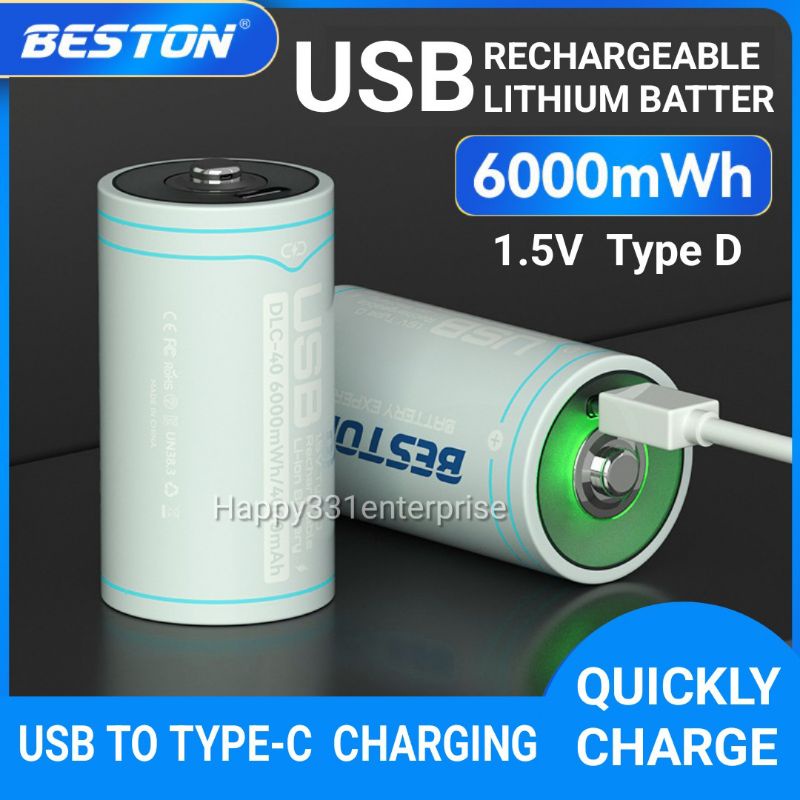 Genuine BESTON D SIZE 1.5v Rechargeable Lithium Battery USB Type C Cable Charge Quickly Charge