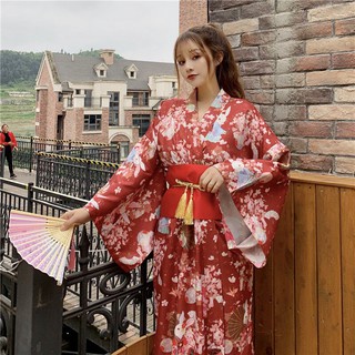 Bebovizi 2023 New Women Japanese Style Fashion Yukata Long Kimono Obi Cosplay Red Japan Traditional Clothing Haori