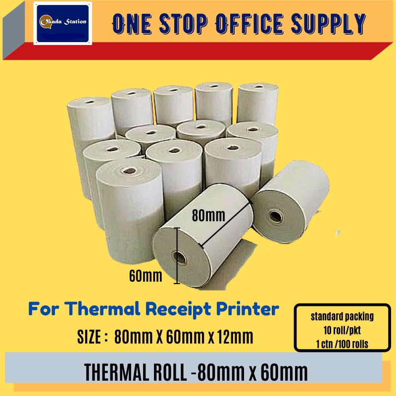 THERMAL ROLL 80MM X 60MM (10 ROLLS) / Receipt Paper Roll / Kertas Resit