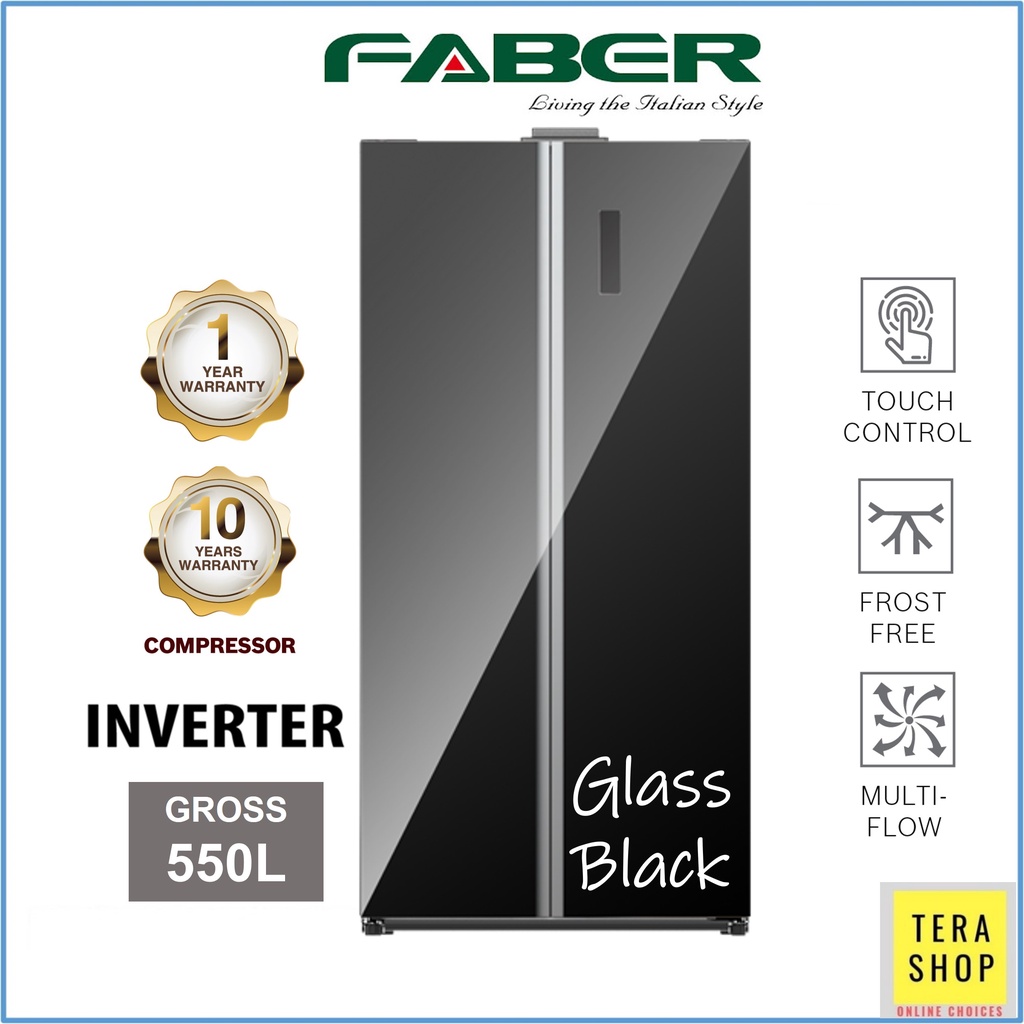 Faber LUSSO SBS-500DG / SBS-500BK / SBS-550BK 500L Inverter Side by Side Refrigerator Peti Sejuk Fridge