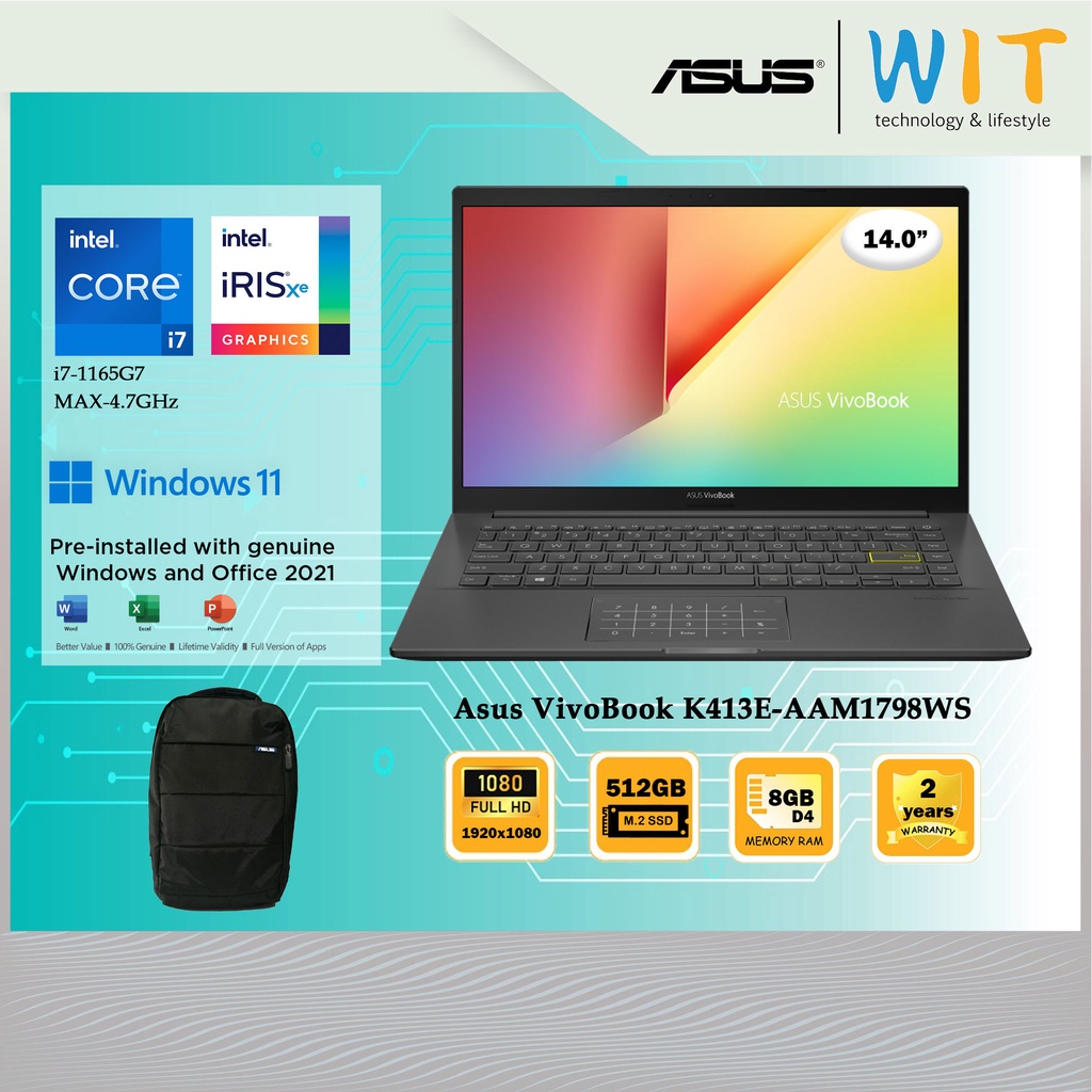 ASUS VivoBook K413E-AAM1798WS /Intel Core i7-1165G7 /8GB RAM /512GB SSD ...