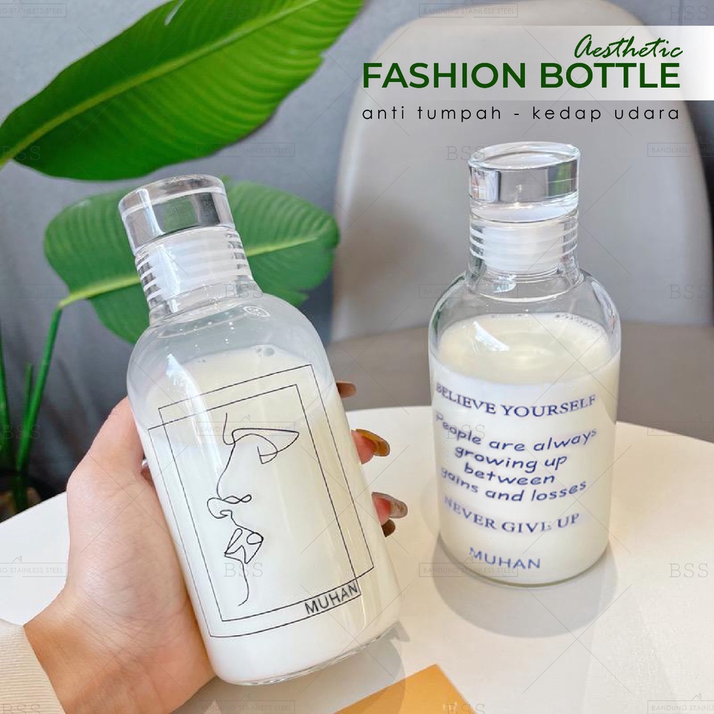 325ml Aesthetic Glass Drinking Bottle With SpillProof Lid Milk Jar