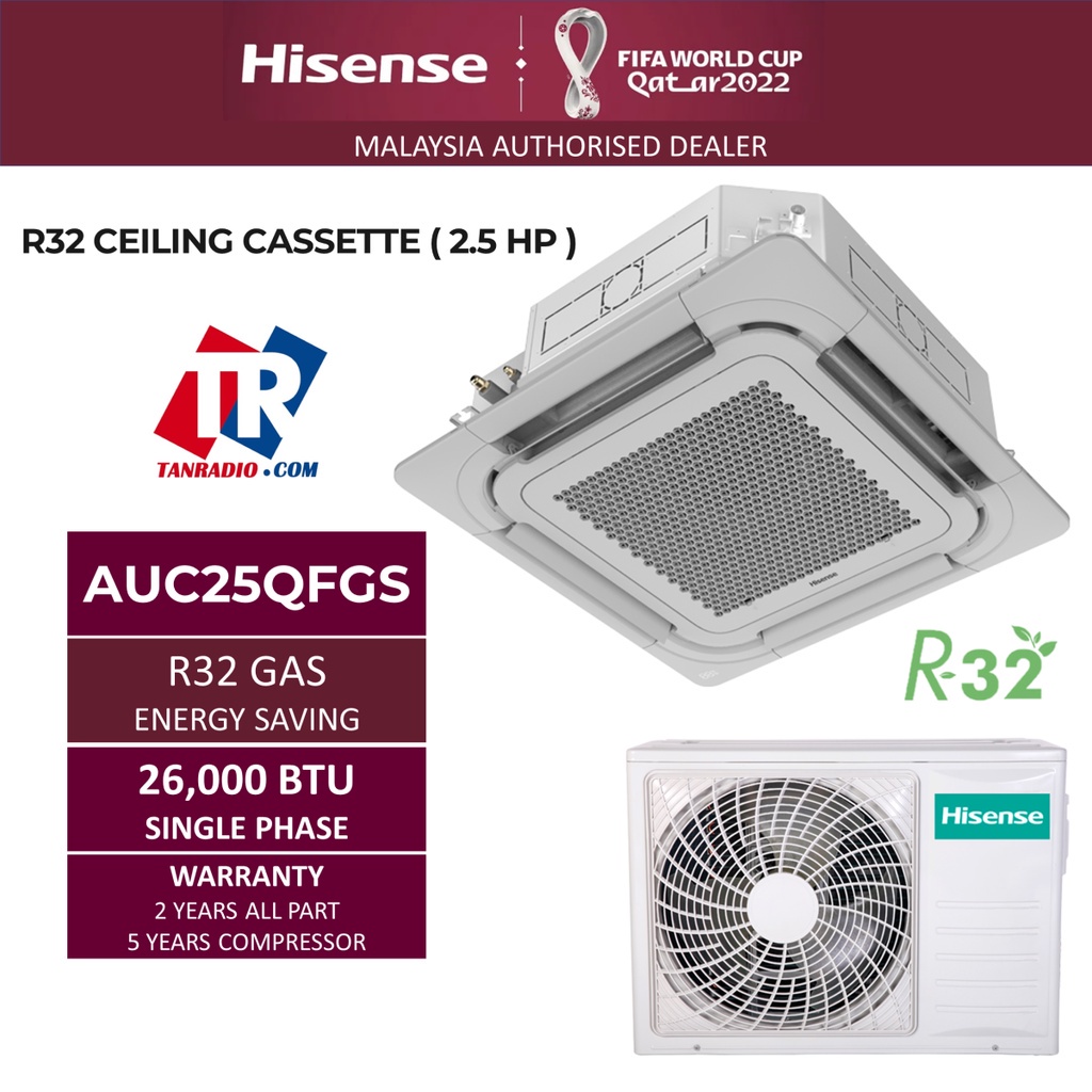 Hisense ( AUC25QFGS ) 2.5HP Ceiling CASSETE Air Conditioner R32 GAS AIR ...