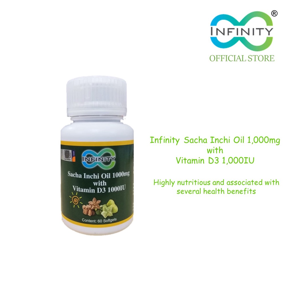 Infinity Sacha Inchi Oil 1000mg with Vitamin D3 1000IU (60 softgels ...