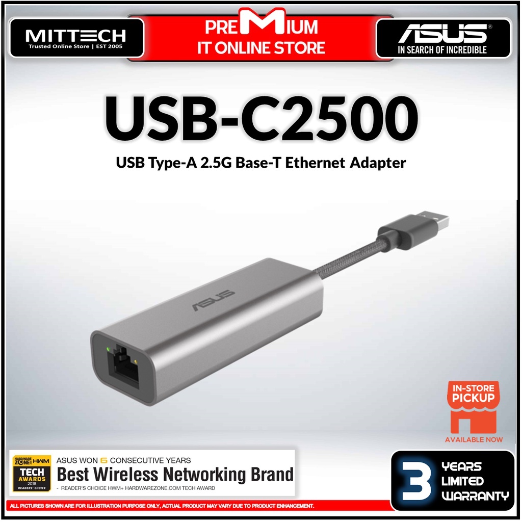 Asus USB Type-A 2.5G Base-T Ethernet Adapter | Input USB 3.2 Gen1 Type ...