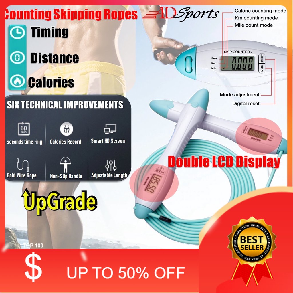 🎁KL STORE✨ 2.8M Digital Counting Skipping Rope Double LCD Jump Ropes With Timer Calorie D