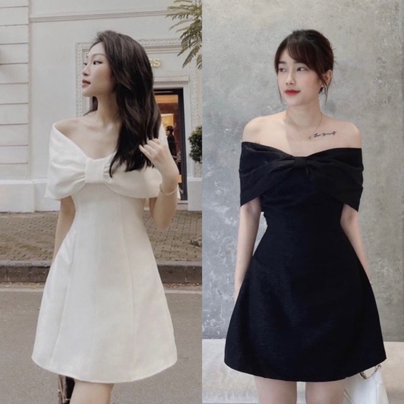 Luxury lady's off-the-shoulder bow dress ️ with chest pad