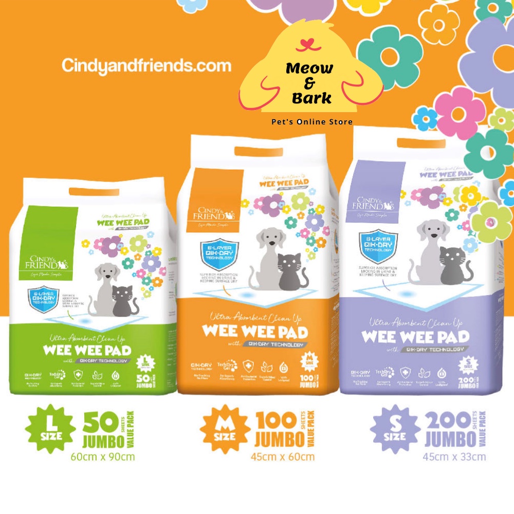 Cindy & Friends WEE WEE PAD for pets S,M,L Size Training Wee Wee