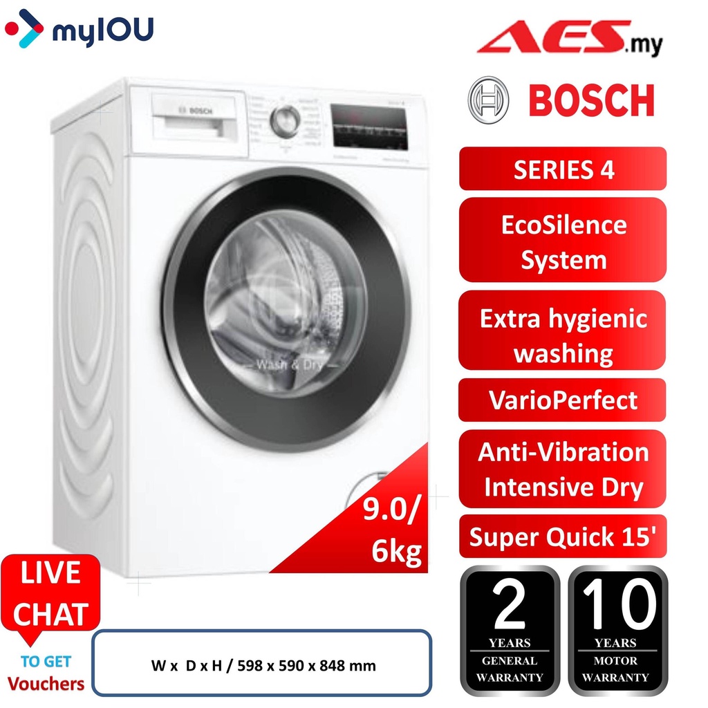 BOSCH WNA14400SG 9.0KG WASH / 6.0KG DRY VARIOPERFECT™ HYGIENE CARE ANTIVIBRATION WASHER DRYER