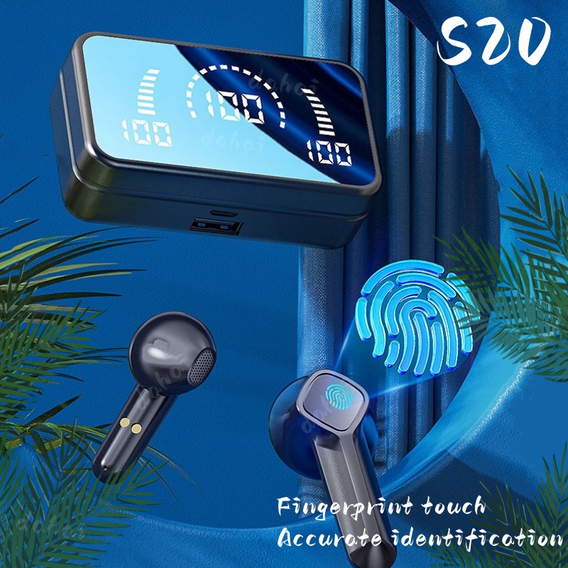 New S20 Mirror BT5.1 Earphones Mirror Digital Display Headsets Stereo Ear Phone Waterproof Headphones