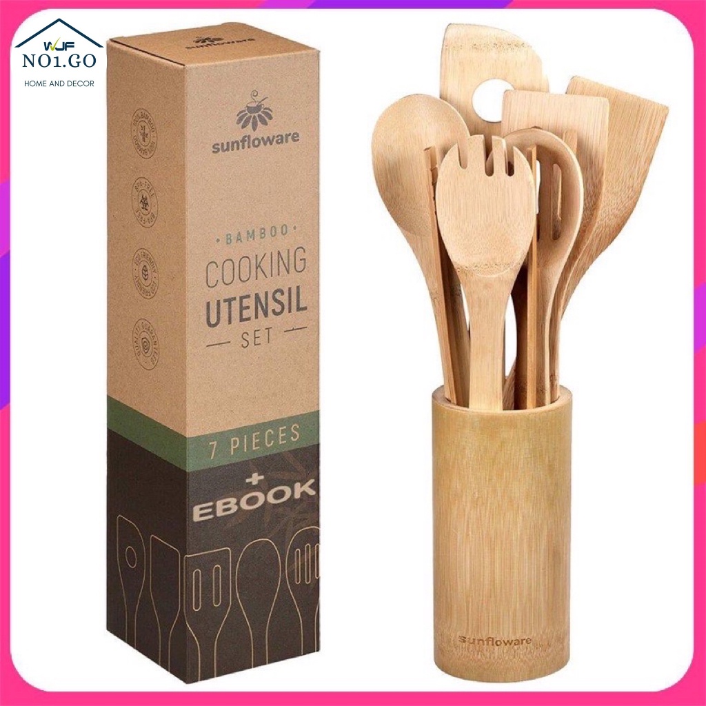 8 in 1 Eco Friendly-Bamboo Kitchen Utensil Set Tool Kitchenware (Bamboo Utensil Holder Included)