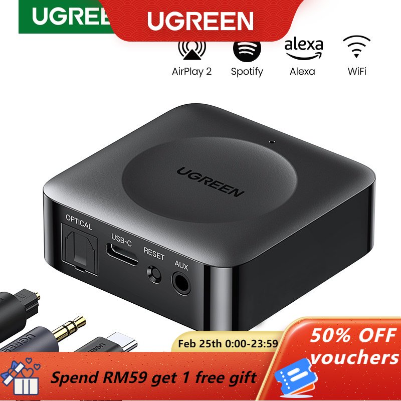 UGREEN Airplay2 Wireless Audio Receiver Adapter WiFi Connection Power ...