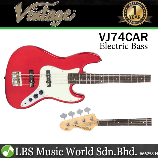 Vintage VJ74CAR Reissued Ash Wood Body Bolt On 4-String Bass Guitar Candy Apple Red (VJ74 CAR)