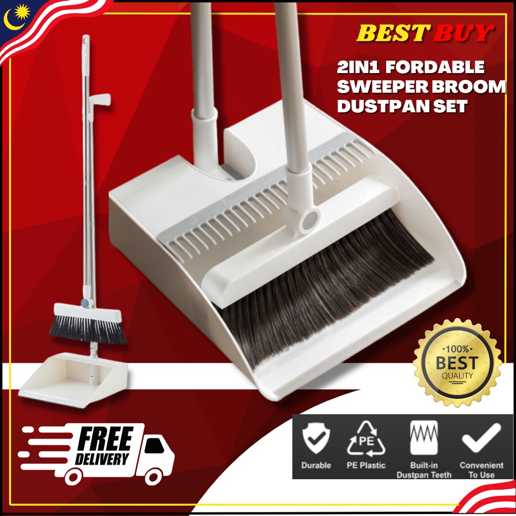 BESTBUY Fordable Sweeper 2 in 1 Broom and Dustpan Combo Set Magic Broom