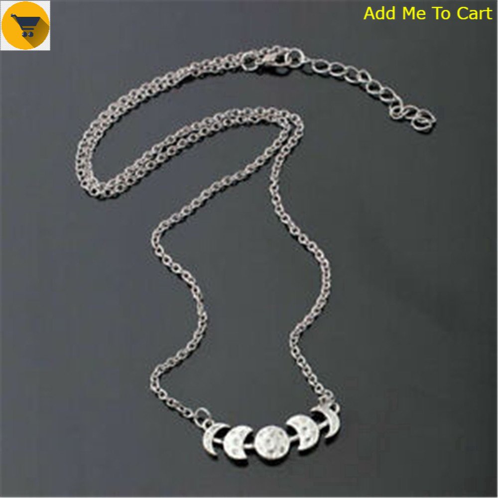 mk2 Vintage Silver Lunar Eclipse Moon Phase Pendant Necklace Jewelry Gift for Women Ladies