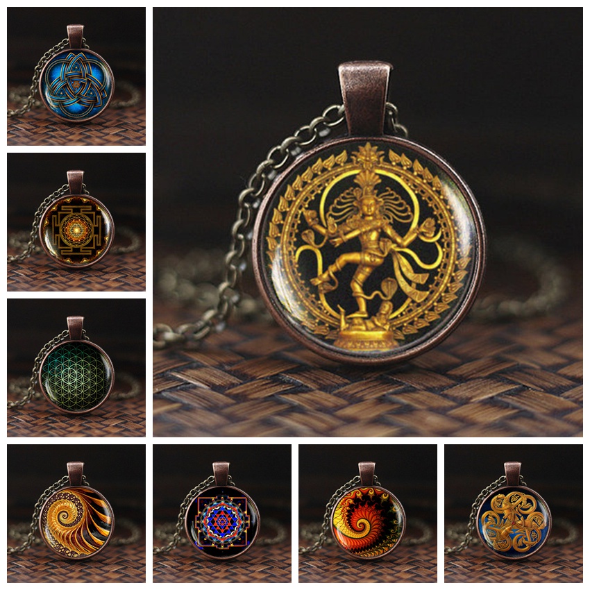 2023 New Golden Buddha Necklace Dance of Destruction Lord Shiva Pendant Glass Buddhist Jewelry Hindu Deity Spiritual Amulet Necklace Gift