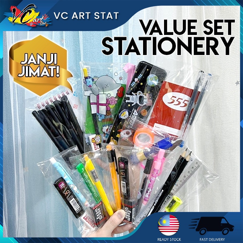 VC Art Janji Jimat Stationery Set Back to School Pencil Eraser Sharpener Alat Tulis Sekolah Student Pelajar Door Gift