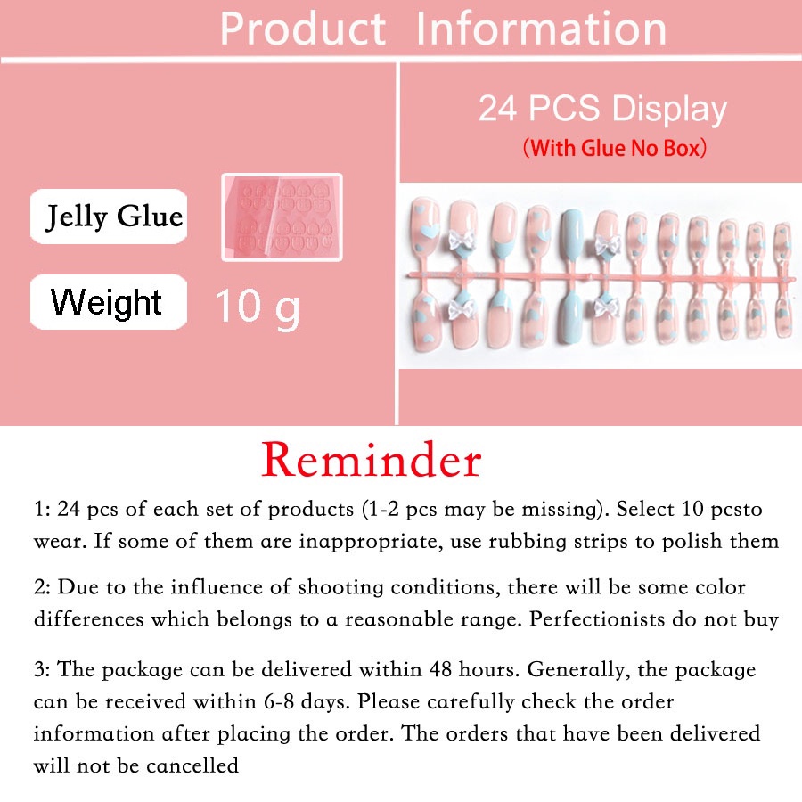 Premium Quality 24pcs 3D Acrylic Nais Fake Nails Set Glue False Nail Purpose - Image 2