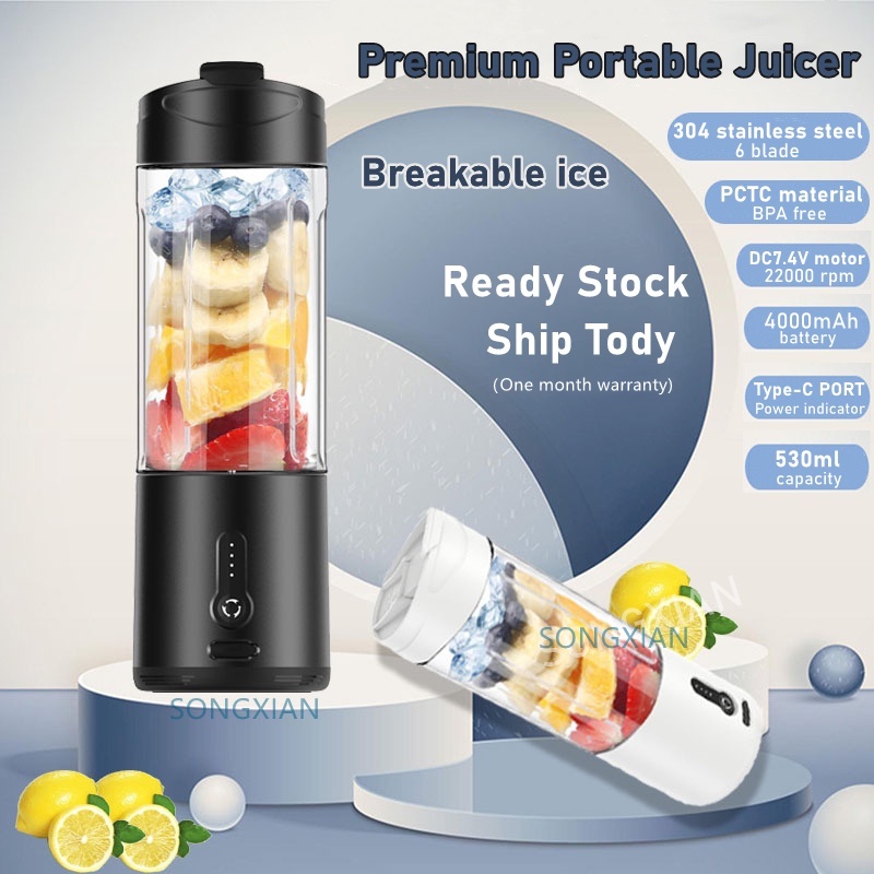 [Ready Stock] Powerful Portable 6 Blade Blender Juicer Household 530ml Smoothie Blender Food Soymilk Milkshake Fruit Multi-function Mixer Juicing Cup USB Rechargeable Ice Crusher