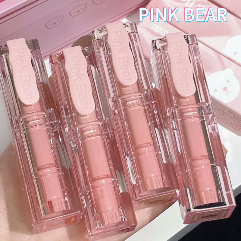 PINK BEAR Lipstick皮可熊奶冻唇釉 Pico Bear Lip Glaze Non-fading Mirror Lipstick Plain Whitening Lipstick