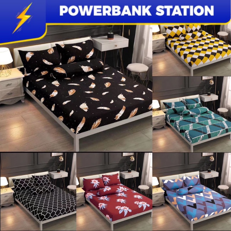 PSB_ #2 Premium Quality Bedsheet 4in1 King Queen/2in1 Single Cotton Fitted Bedsheet Set Cadar Getah Keliling Sarung