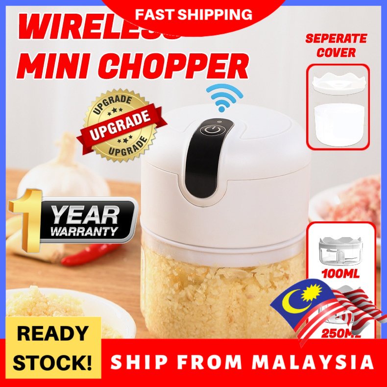 NEW-READY STOCK Mini USB Wireless Electric Garlic Masher Press Mincer Vegetable Chilli Meat Grinder Food Chopper Bawang